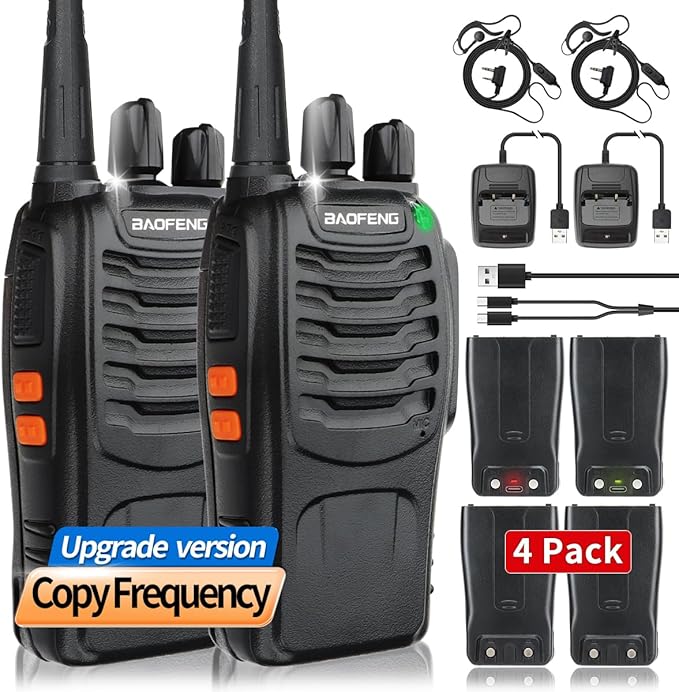 Baofeng Walkie Talkies Long Range Walkie Talkie for Adults with Earpiece Mic Rechargeable 2 Way Radios Copy Frequency Handheld Two Way Radios Transceiver Walky Talky with USB Base Charger for Camping